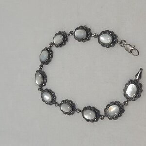 Art Deco Sterling Silver Moonstone And Marcasite Bracelet